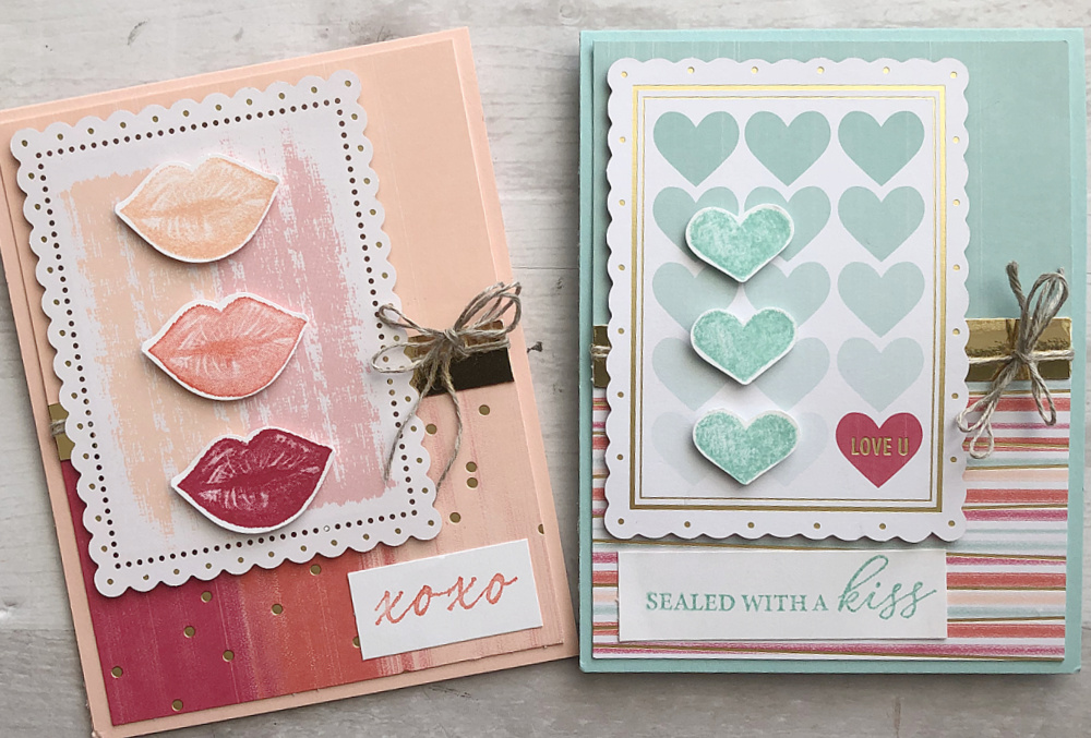 quick easy valentines day cards stampin up hearts and kisses bundle